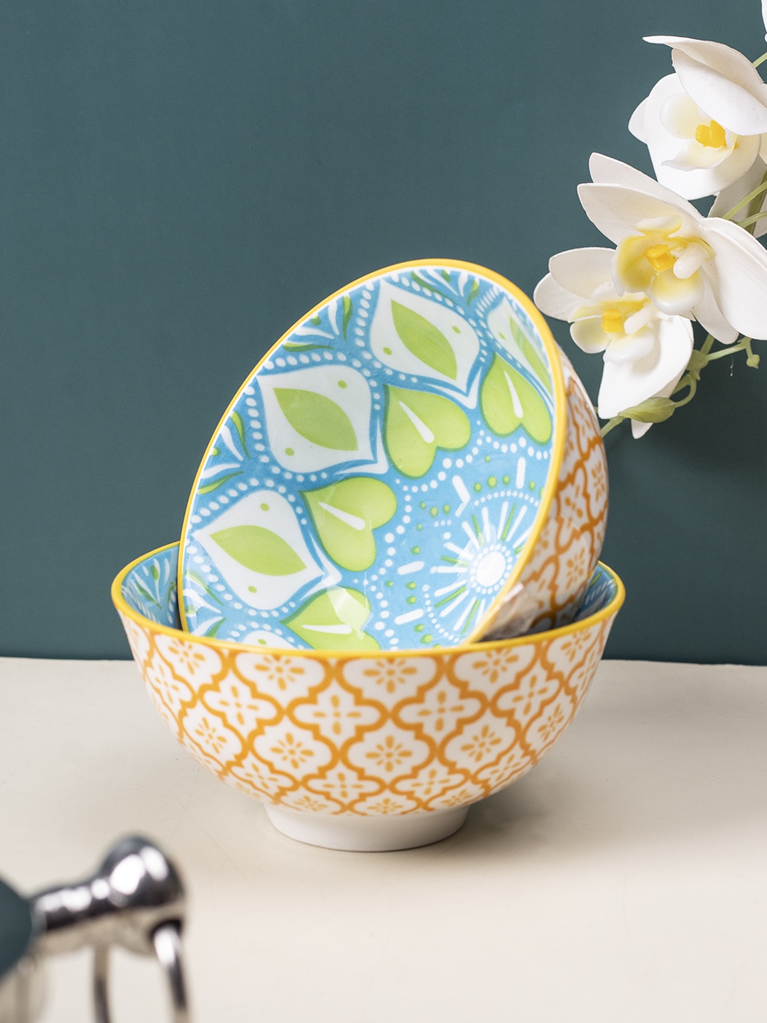 

MARKET99 Set Of 2 Blue Printed Ceramic Serveware Bowls