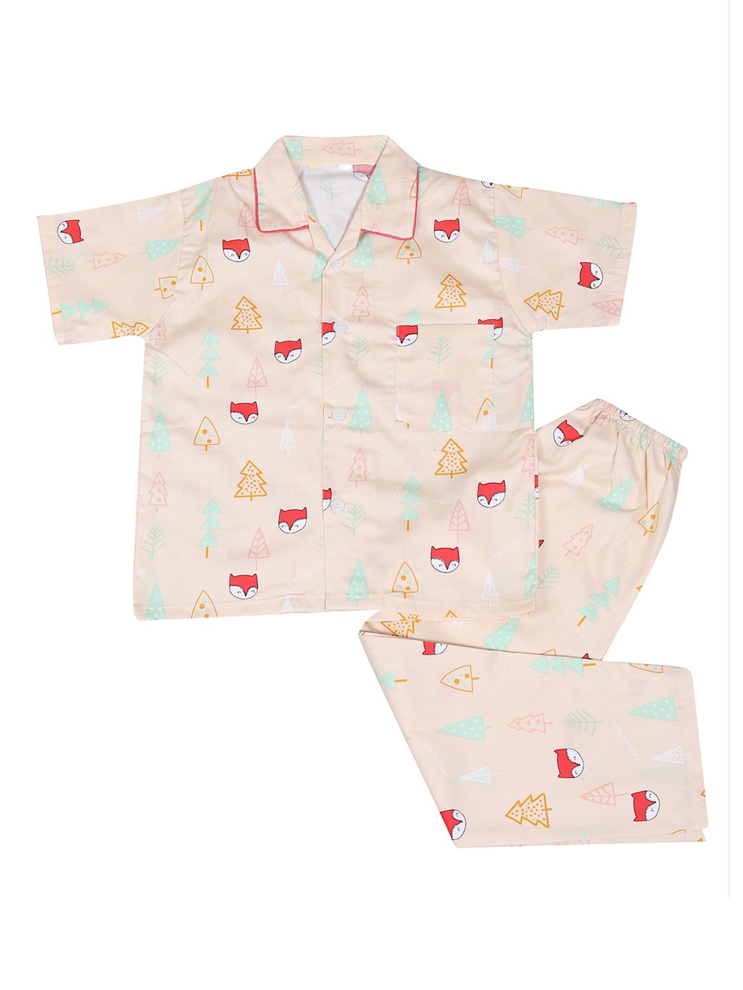 

The Magic Wand Unisex Kids Peach-Coloured & Red Printed Night suit