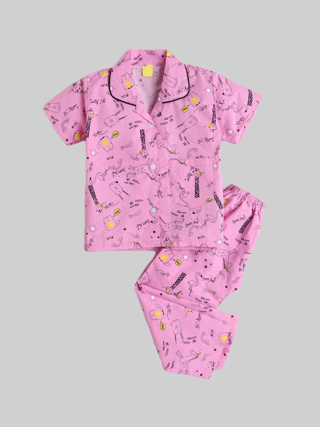 

The Magic Wand Unisex Kids Pink & Black Printed Night suit