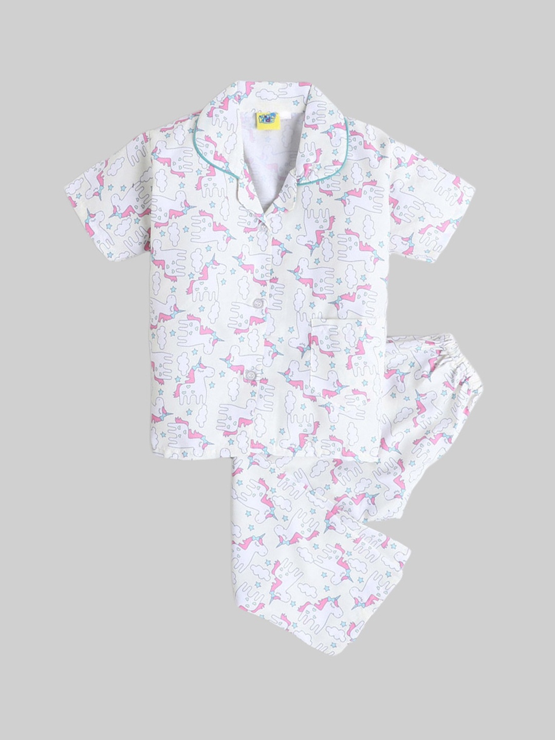 

The Magic Wand Unisex Kids White & Blue Printed Night suit