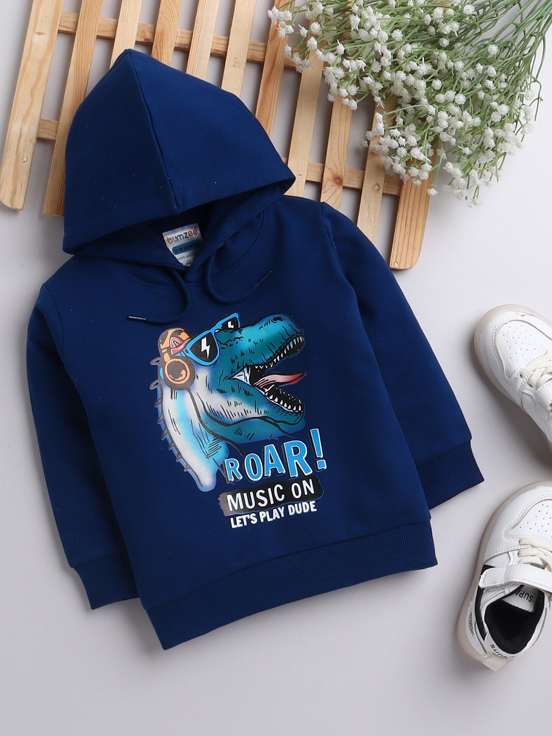 

BUMZEE Boys Navy Blue Printed Hooded Sweatshirt