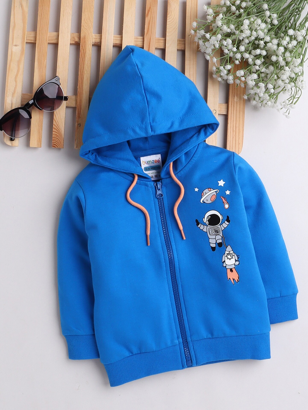 

BUMZEE Boys Blue Printed Hooded Sweatshirt