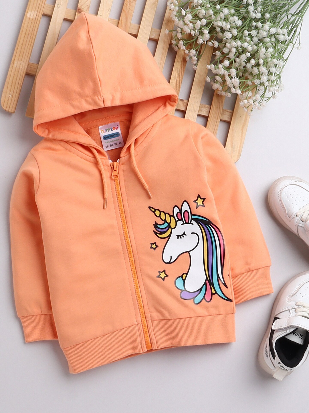 

BUMZEE Girls Printed Hooded Sweatshirt, Orange