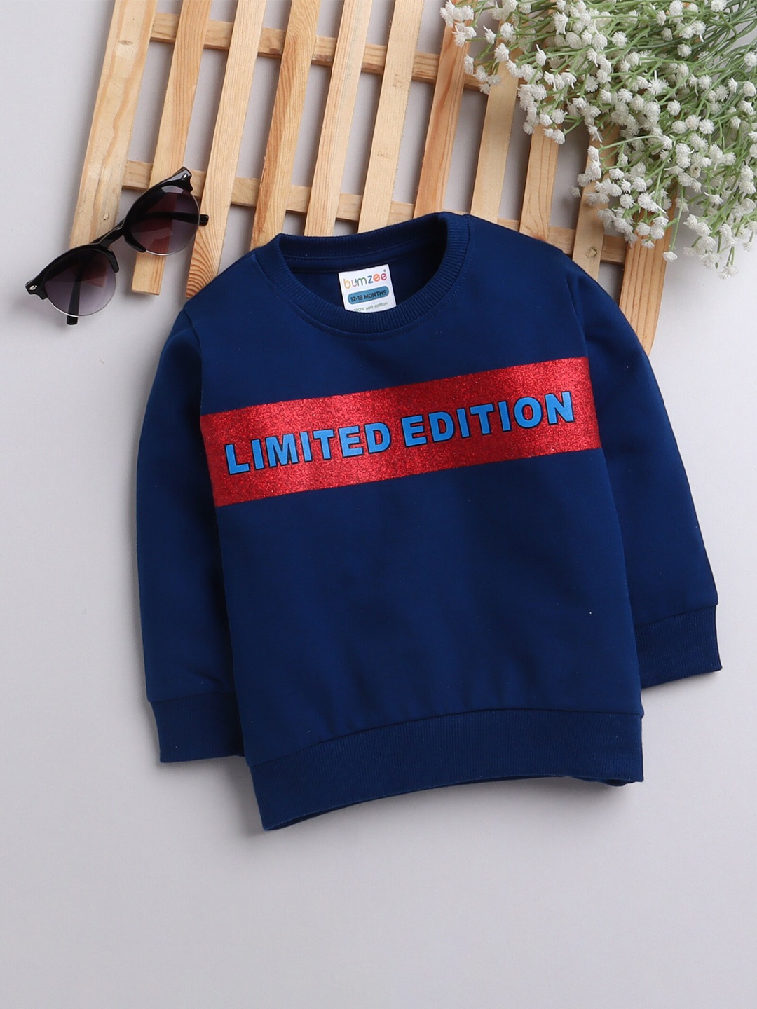 

BUMZEE Boys Typography Printed Sweatshirt, Navy blue