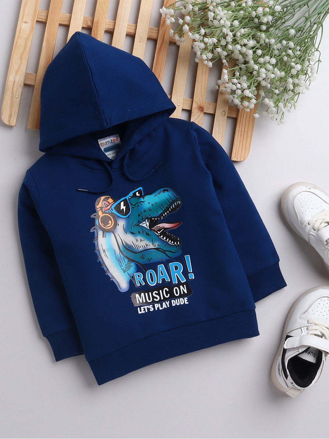 

BUMZEE Boys Printed Hooded Sweatshirt, Navy blue