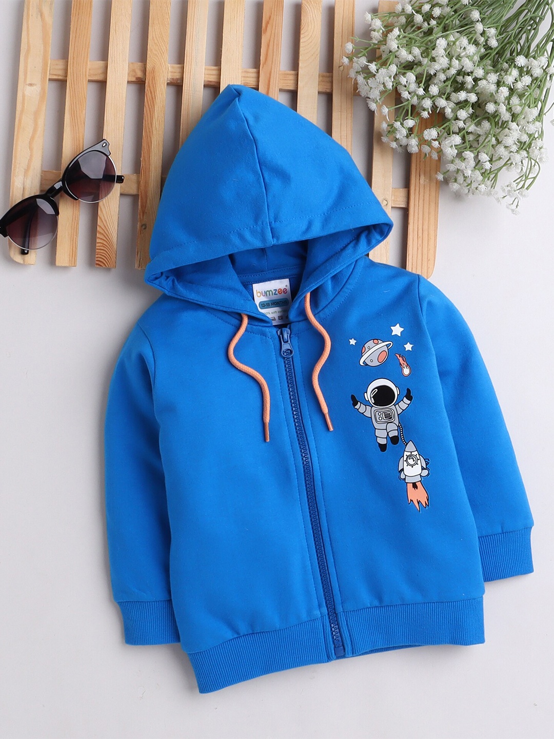 

BUMZEE Boys Blue Printed Hooded Sweatshirt
