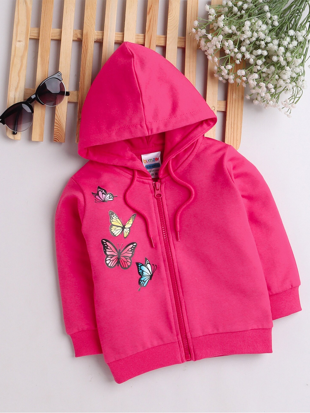 

BUMZEE Girls Printed Hooded Sweatshirt, Pink