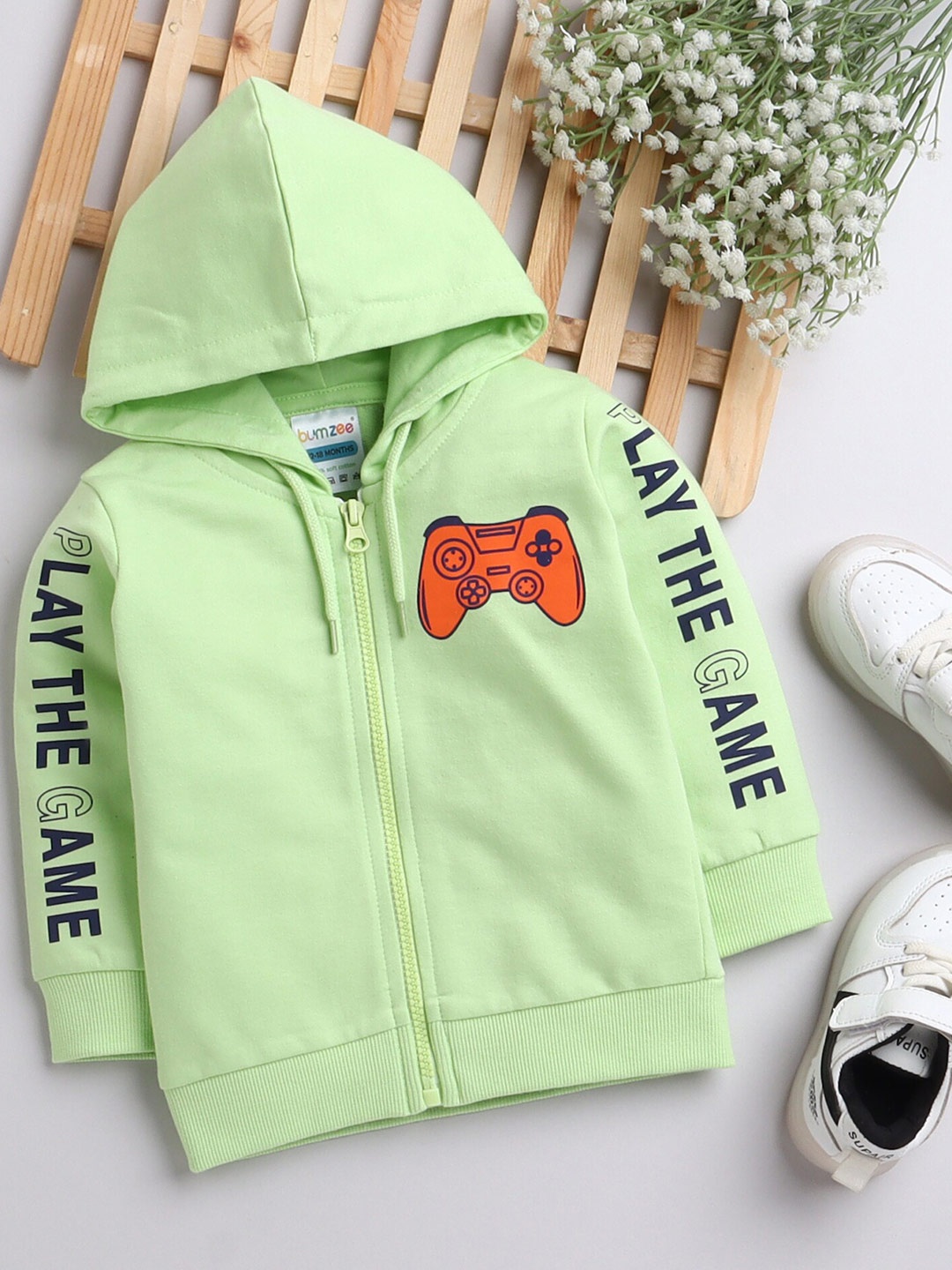 

BUMZEE Boys Printed Hooded Sweatshirt, Green