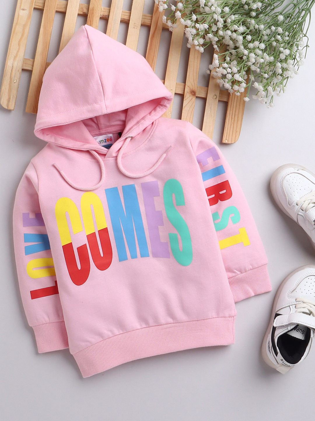 

BUMZEE Girls Printed Hooded Sweatshirt, Pink