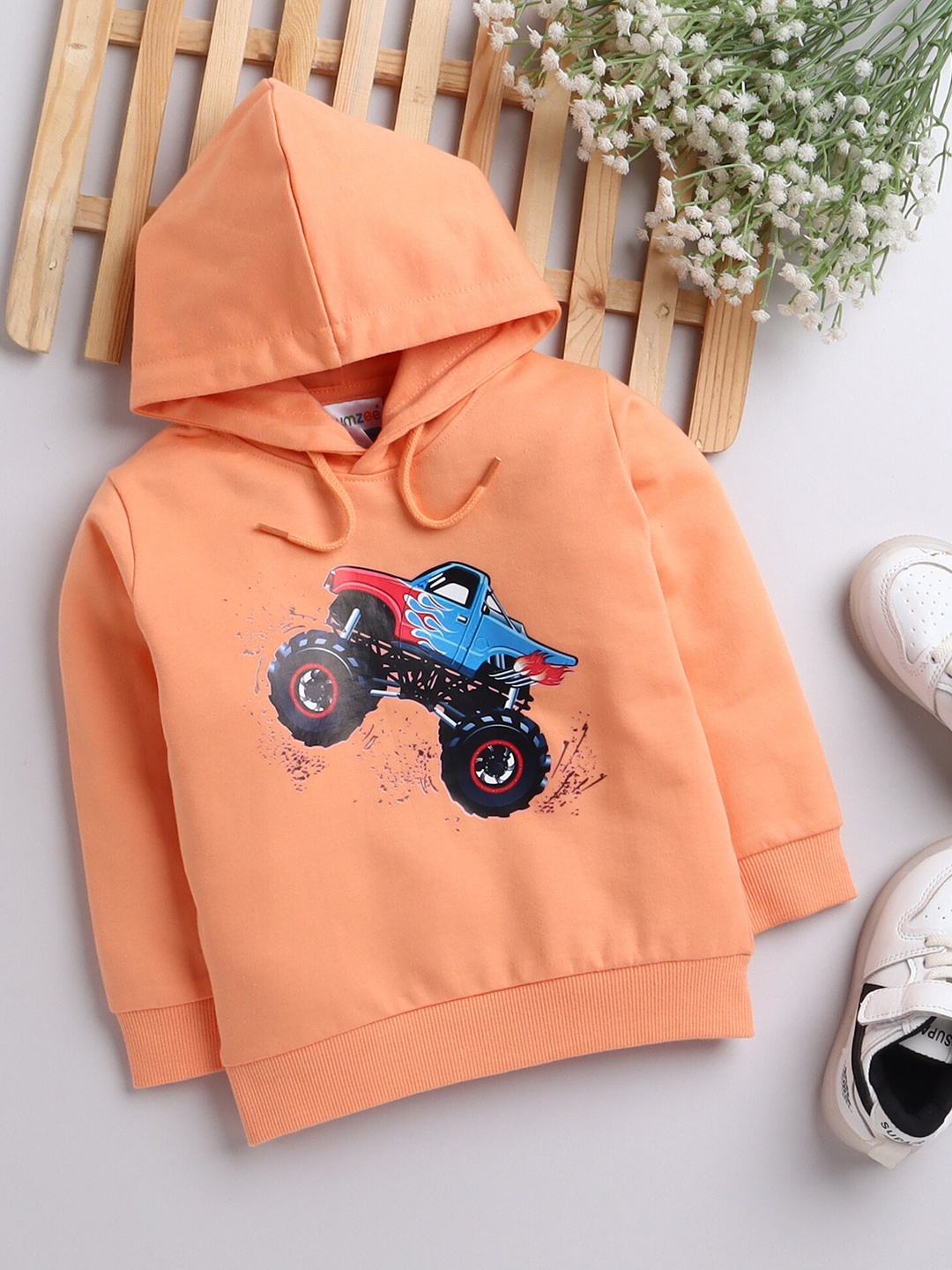

BUMZEE Boys Printed Hooded Sweatshirt, Orange