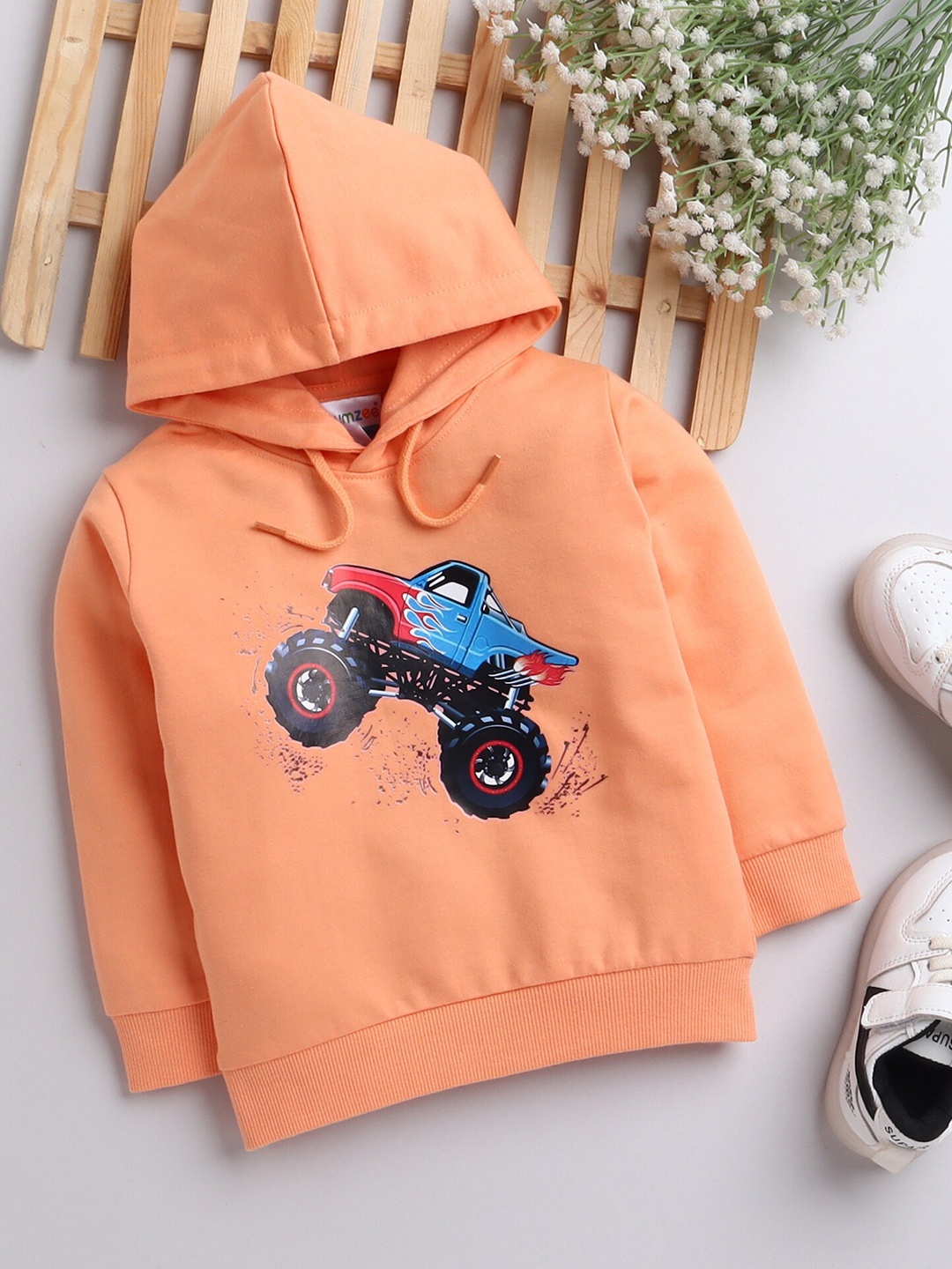 

BUMZEE Boys Printed Hooded Sweatshirt, Orange