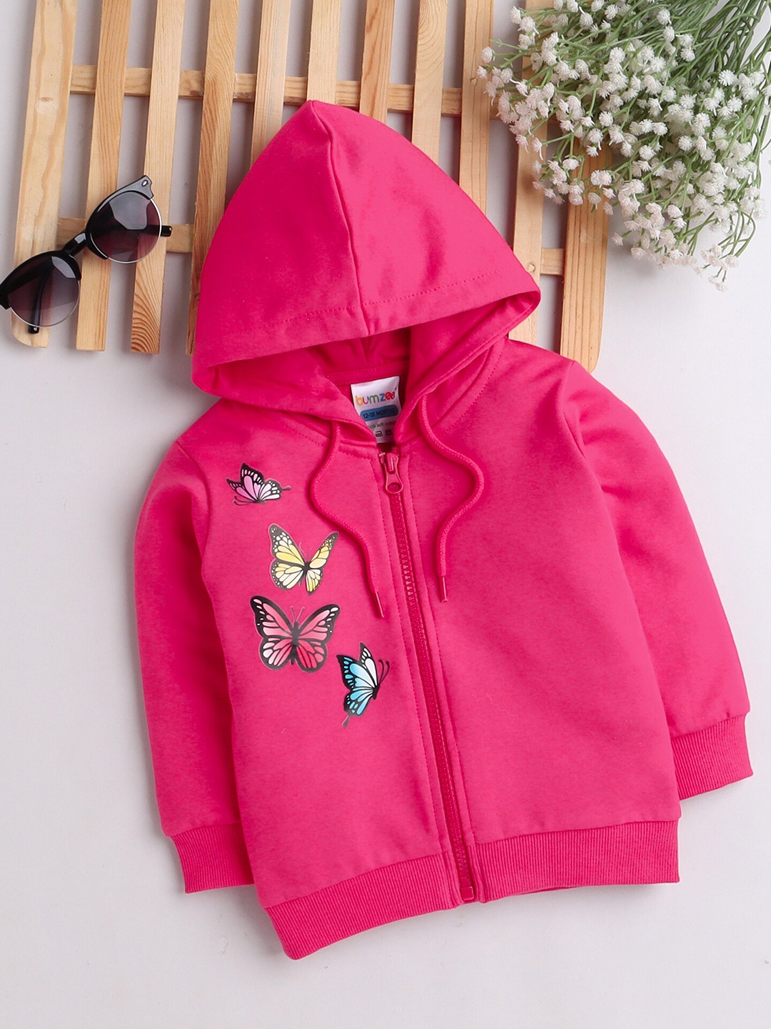 

BUMZEE Girls Printed Hooded Sweatshirt, Pink