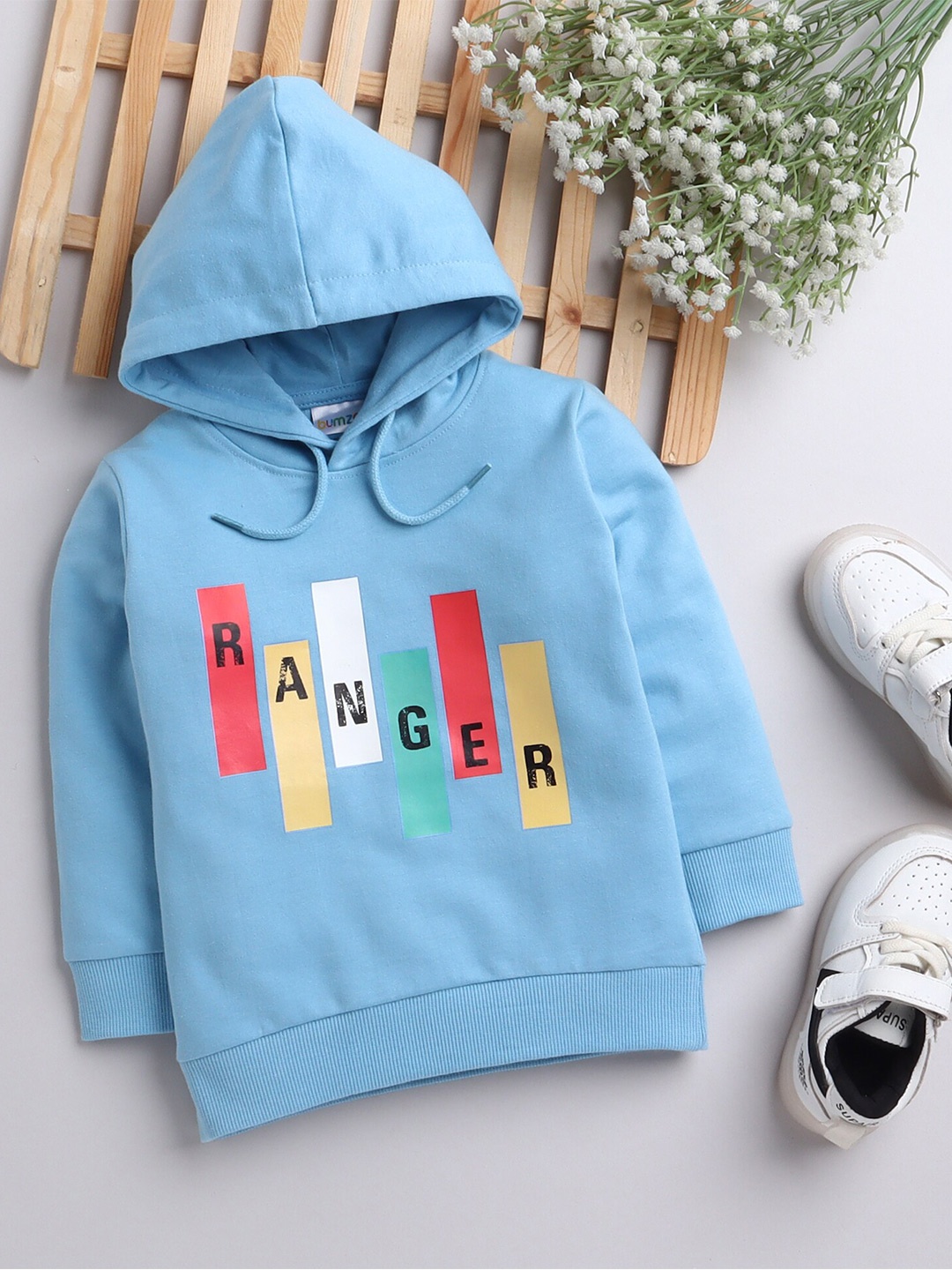 

BUMZEE Boys Printed Hooded Sweatshirt, Blue