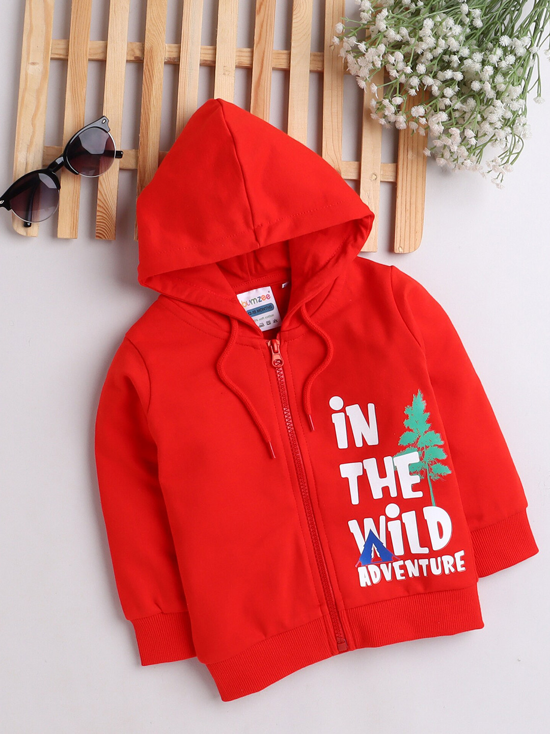 

BUMZEE Boys Printed Hooded Sweatshirt, Red