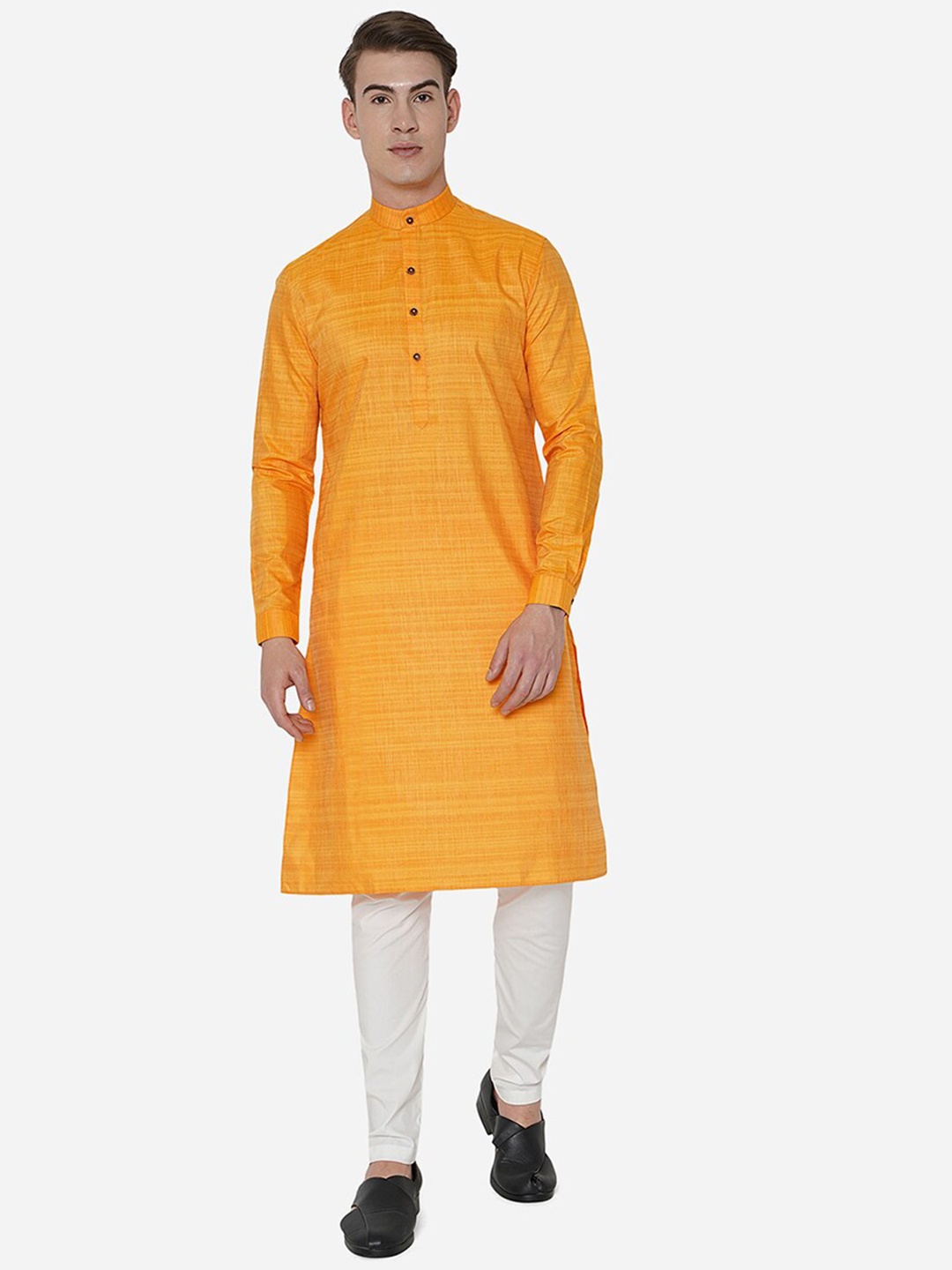 

JADE BLUE Men Yellow Striped Thread Work Kurta