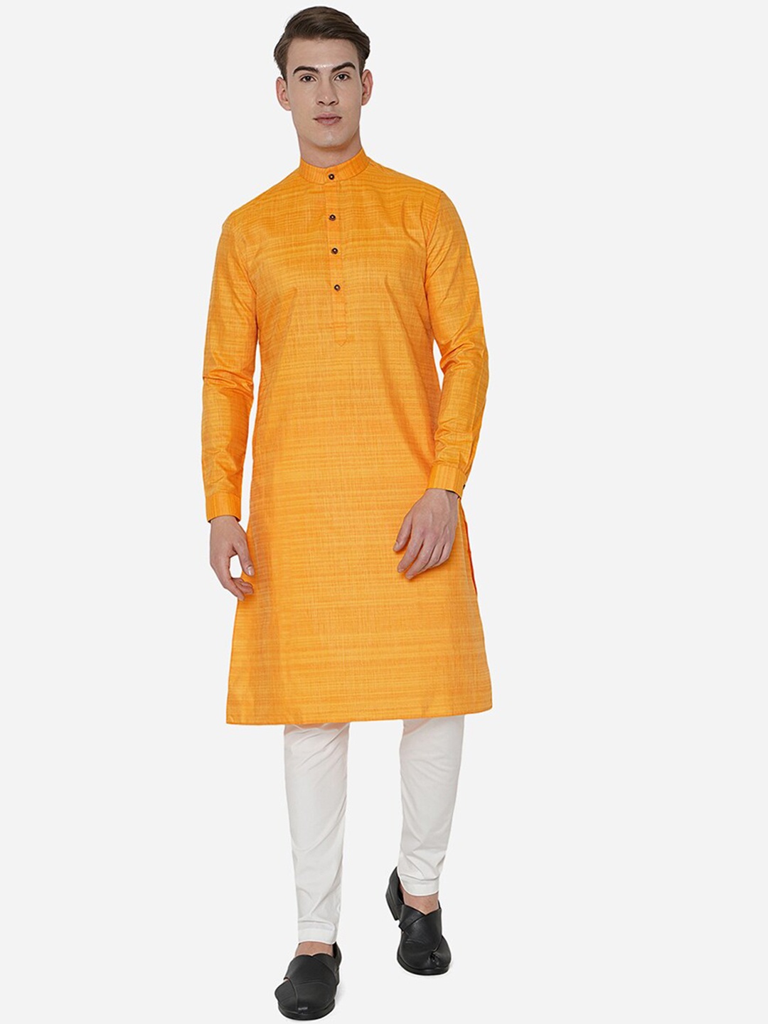 

JADE BLUE Men Yellow Striped Thread Work Kurta