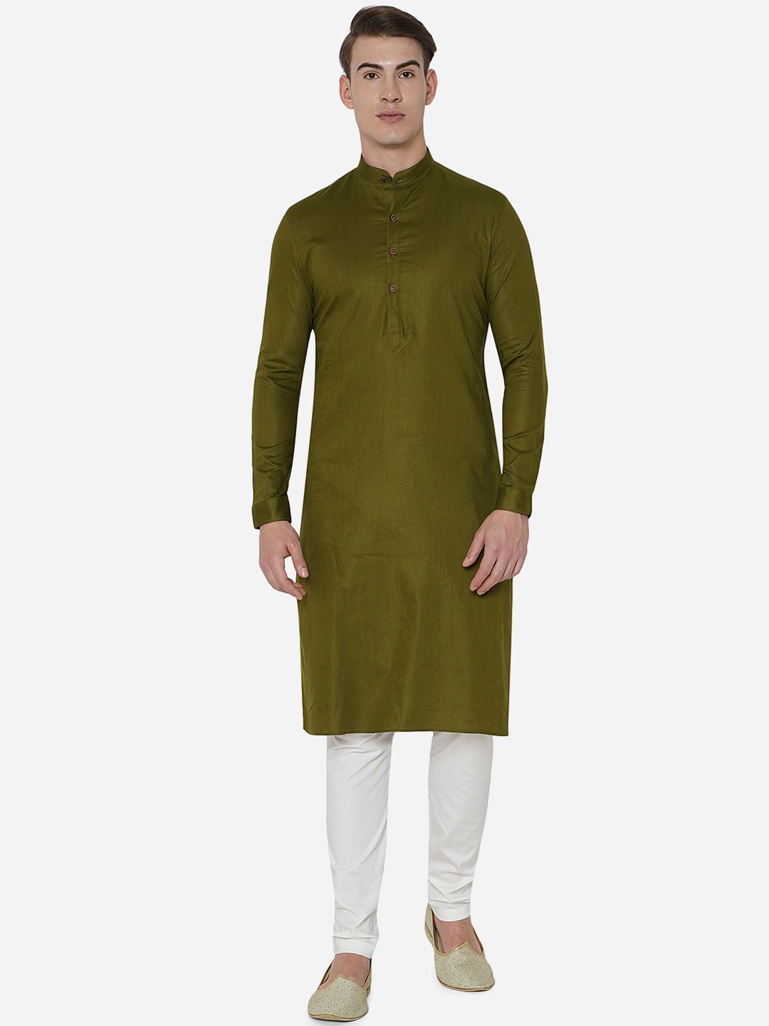 

JADE BLUE Men Green Thread Work Kurta