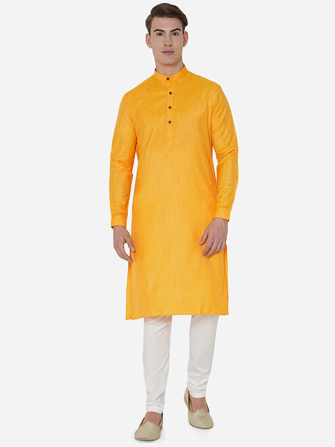 

JADE BLUE Men Yellow Thread Work Kurta