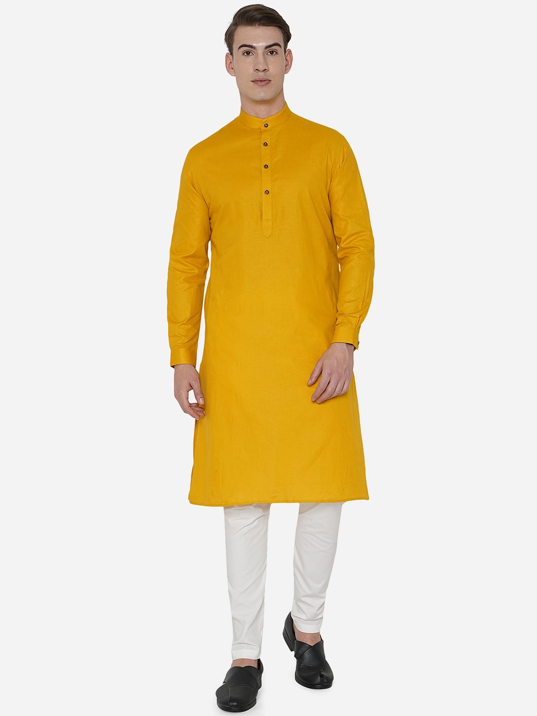 

JADE BLUE Men Yellow Thread Work Kurta