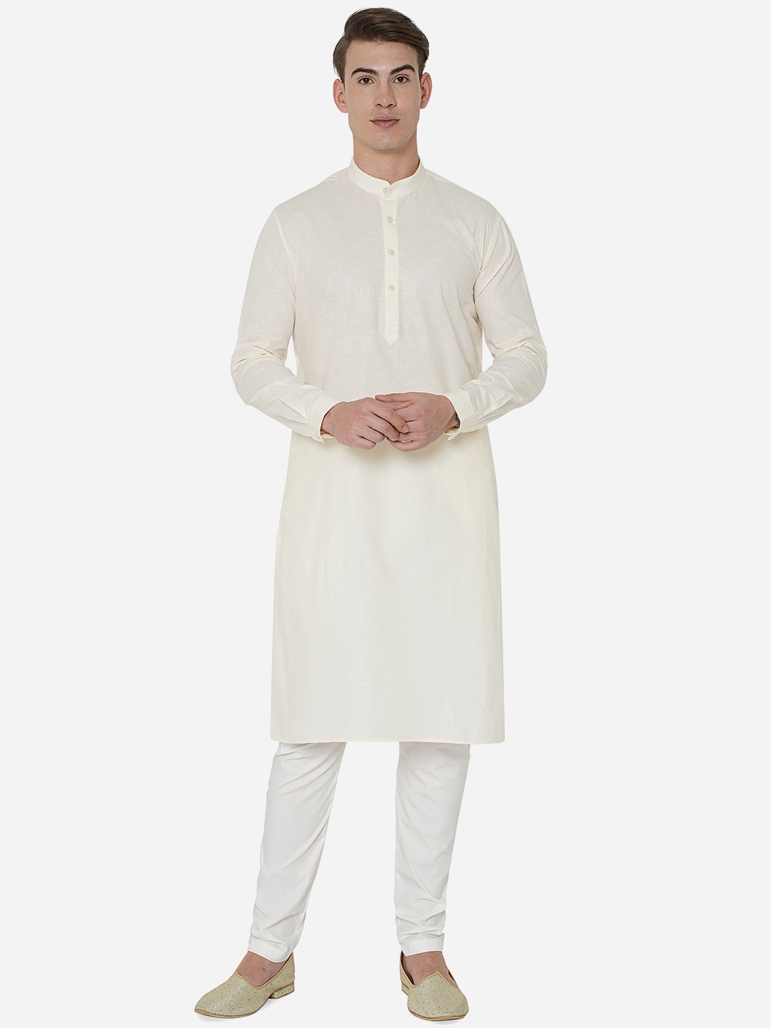 

JADE BLUE Men White Striped Thread Work Kurta