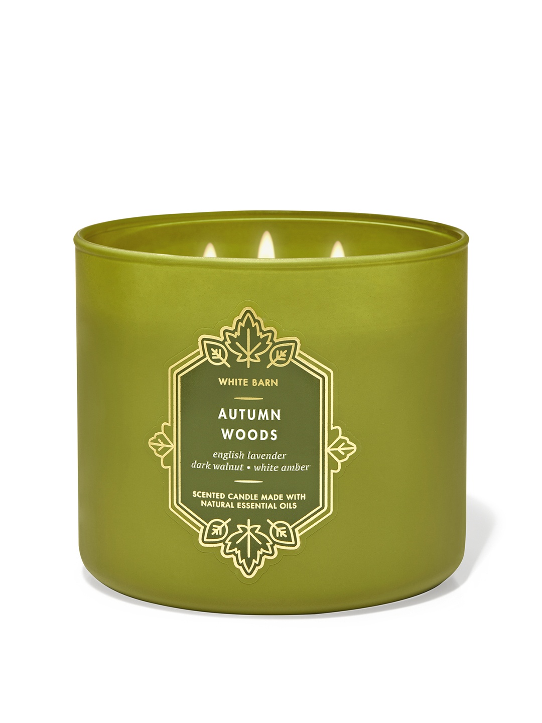 

Bath & Body Works Autumn Woods 3-Wick Scented Candle with Essential Oils - 411g, Green