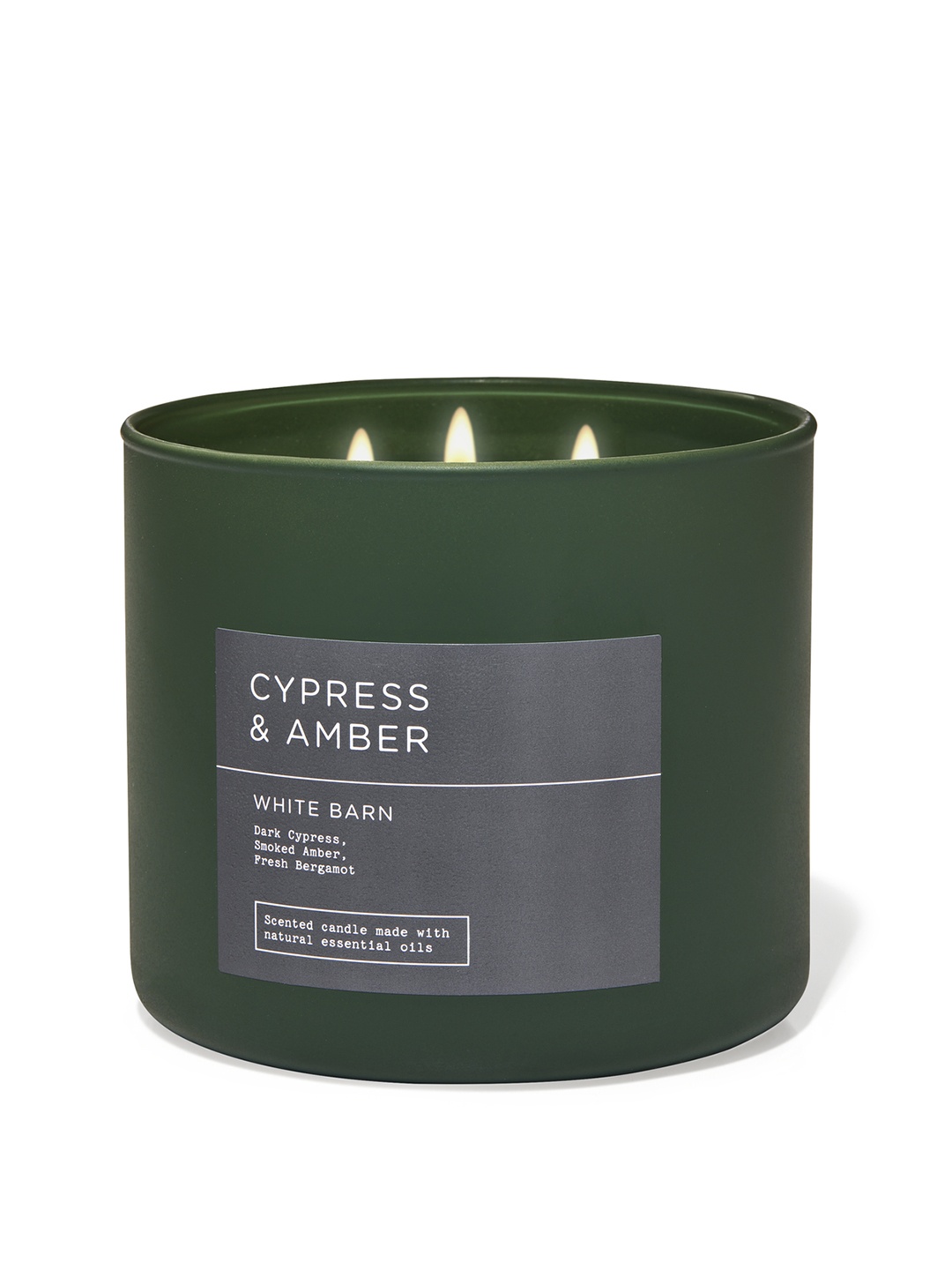 

Bath & Body Works Cypress & Amber 3-Wick Scented Candle with Essential Oils - 411g, Green