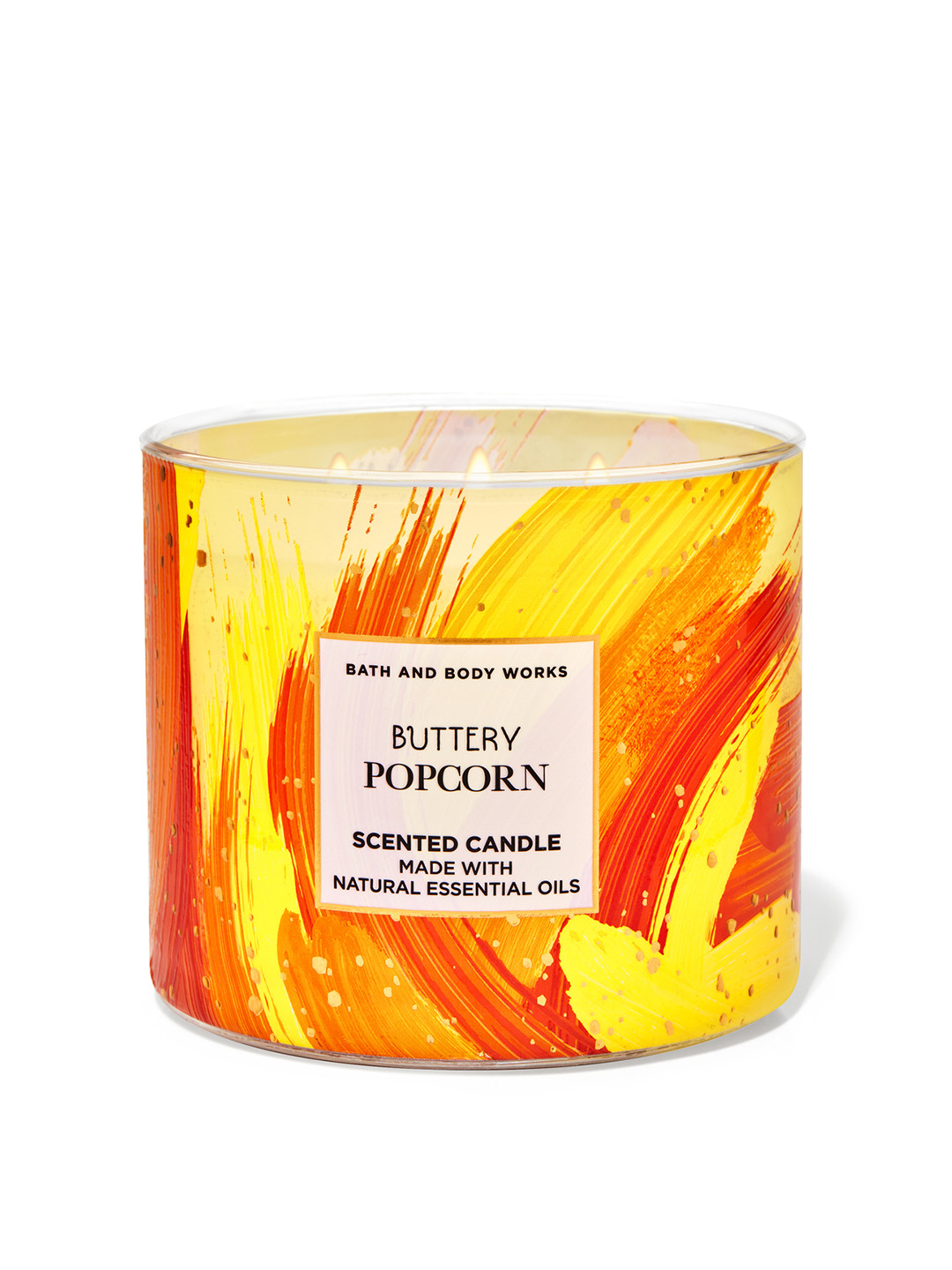 

Bath & Body Works Buttery Popcorn 3-Wick Scented Candle with Natural Essential Oils - 411g, Yellow