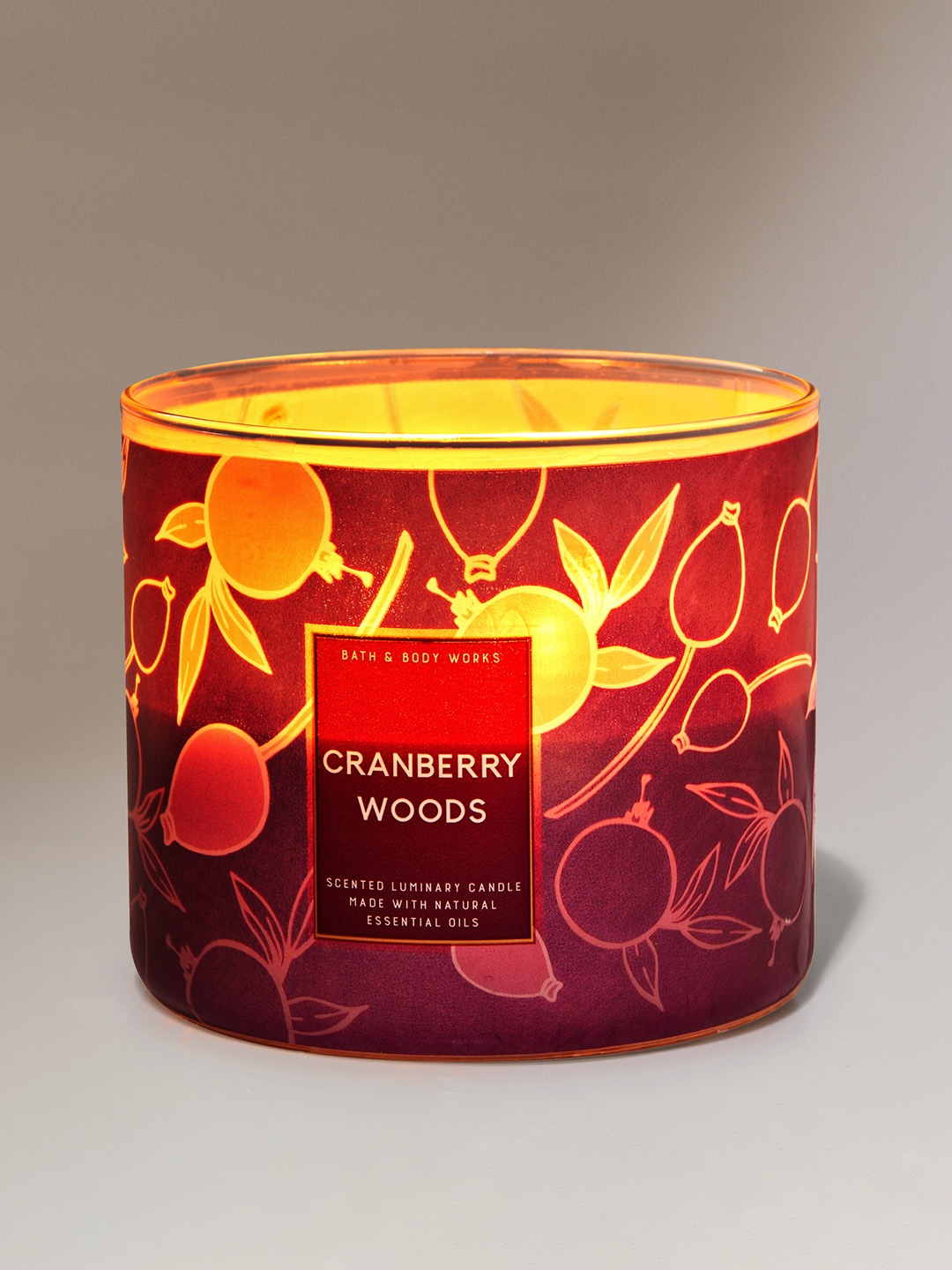 

Bath & Body Works Cranberry Woods 3-Wick Scented Candle with Natural Essential Oils - 411g, Maroon