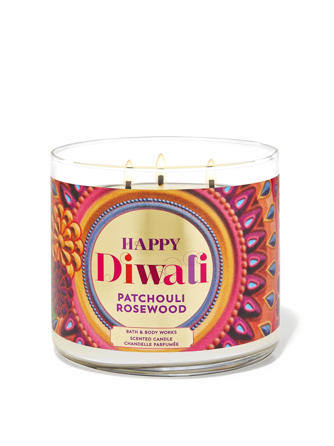 

Bath & Body Works Happy Diwali Patchouli Rosewood 3-Wick Scented Candle - 411g, Gold