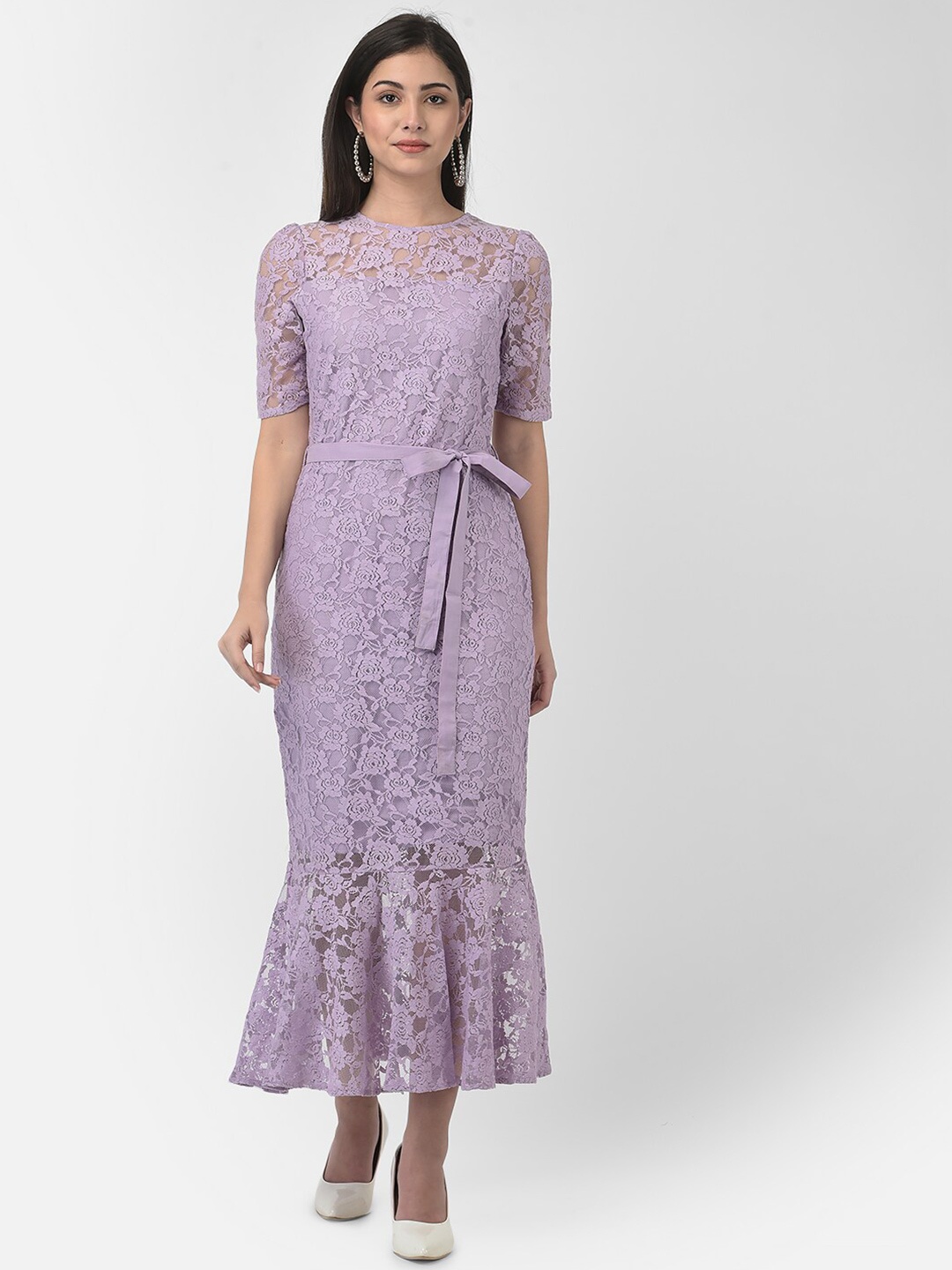 

Eavan Mauve Lace Sheath Midi Dress