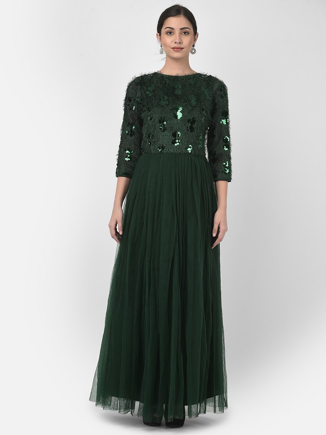 

Eavan Green Embellished Net Maxi Dress