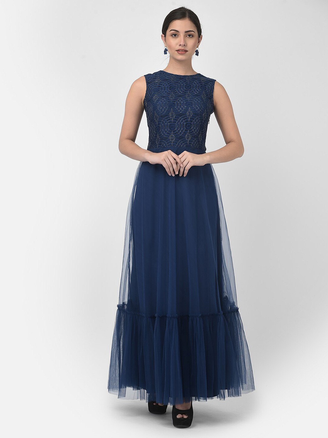 

Eavan Navy Blue Net Maxi Dress