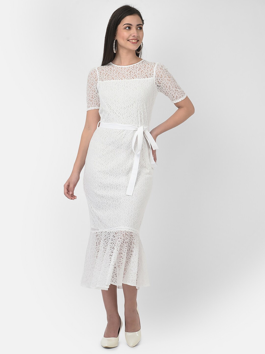 

Eavan White Lace Sheath Midi Dress