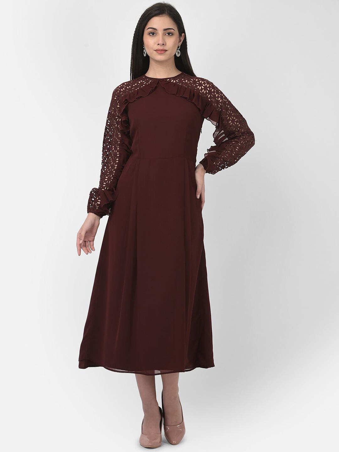 

Eavan Coffee Brown Georgette Midi Dress