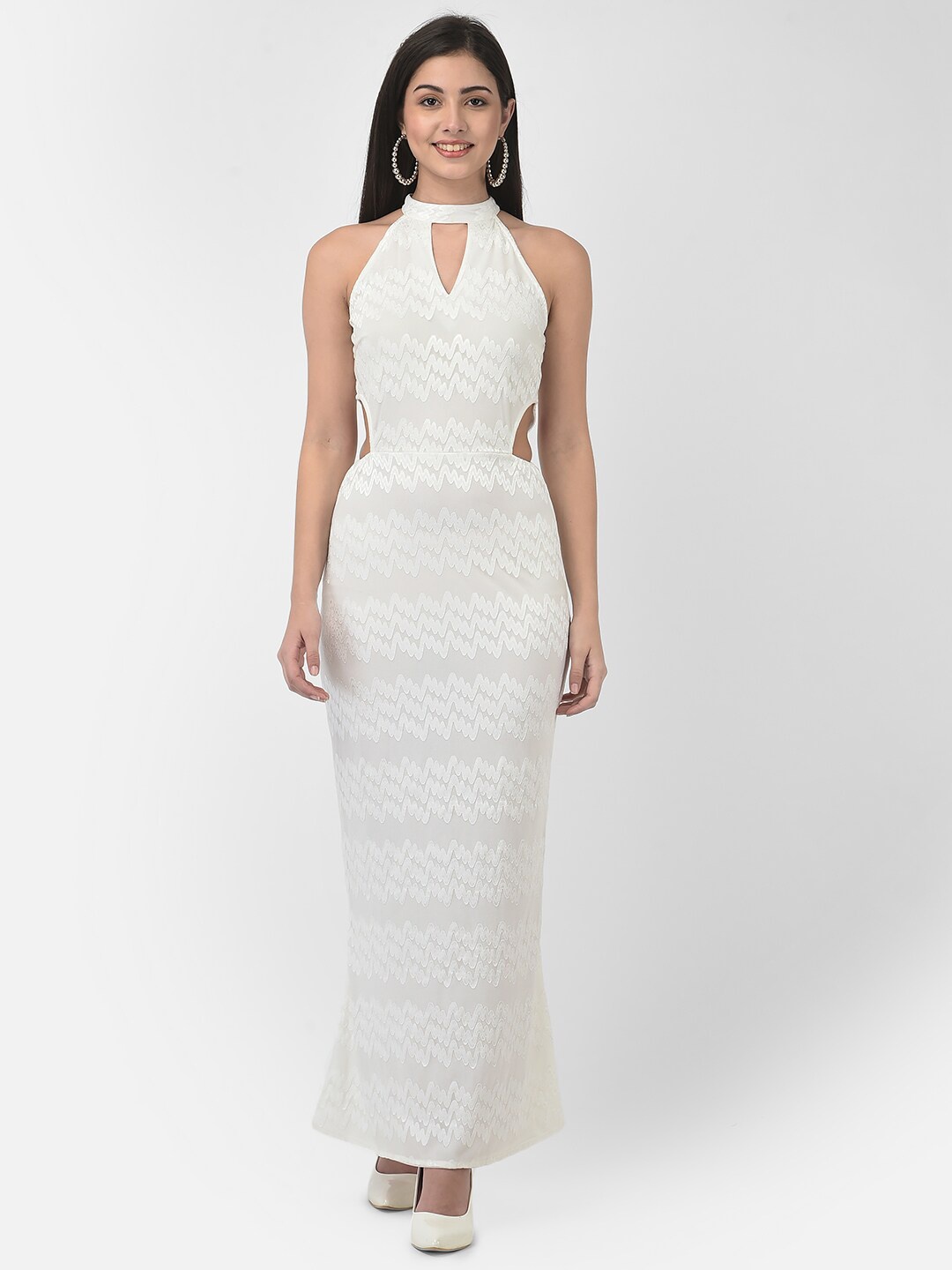 

Eavan White Choker Neck Lace Maxi Dress