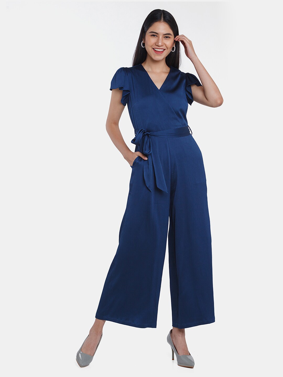 

Zink London Women Blue Solid Basic Jumpsuit