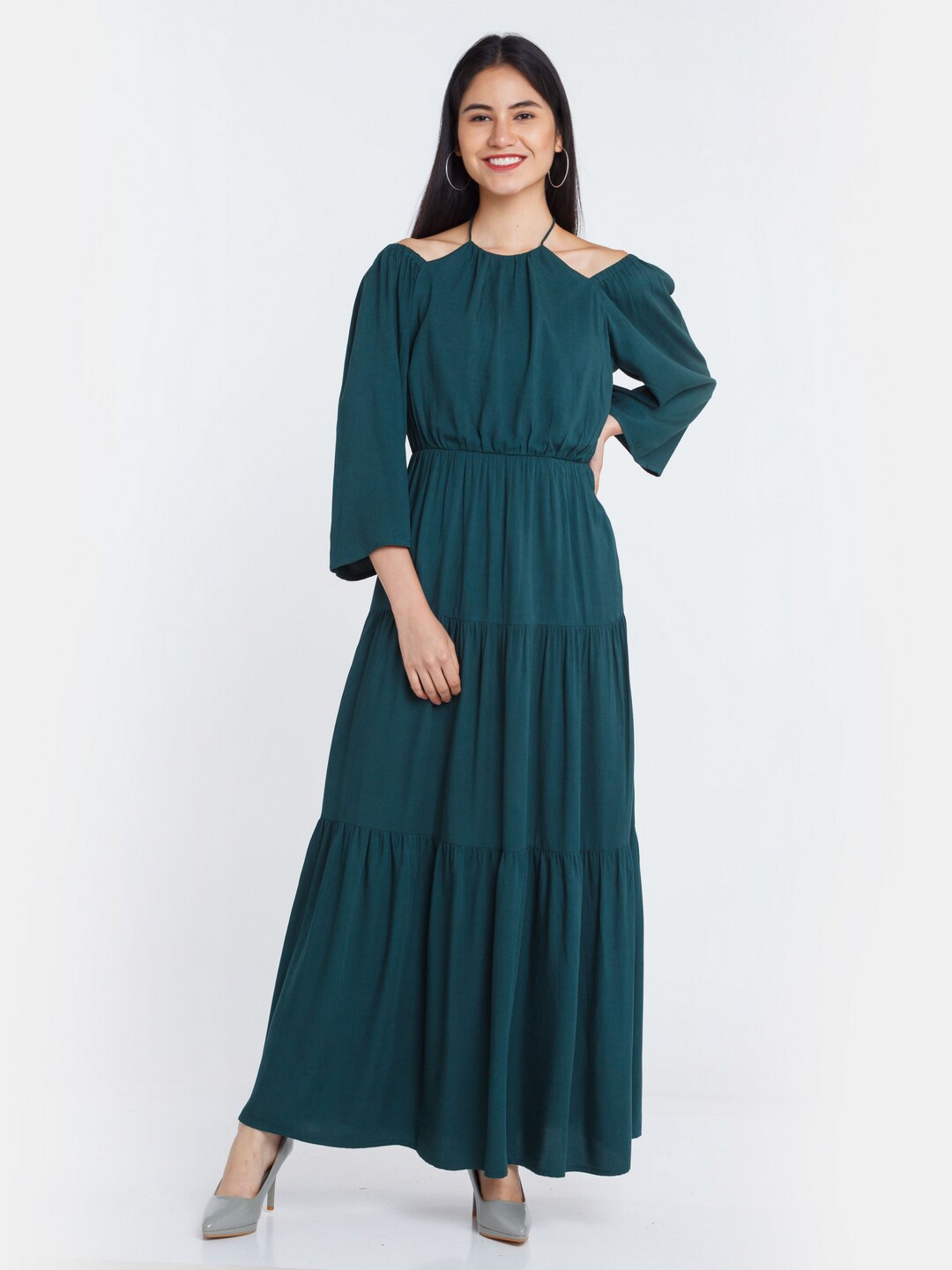 

Zink London Green Halter Neck Maxi Dress