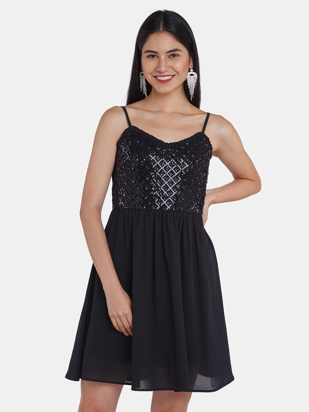 

Zink London Black Embellished Fit & Flare Dress