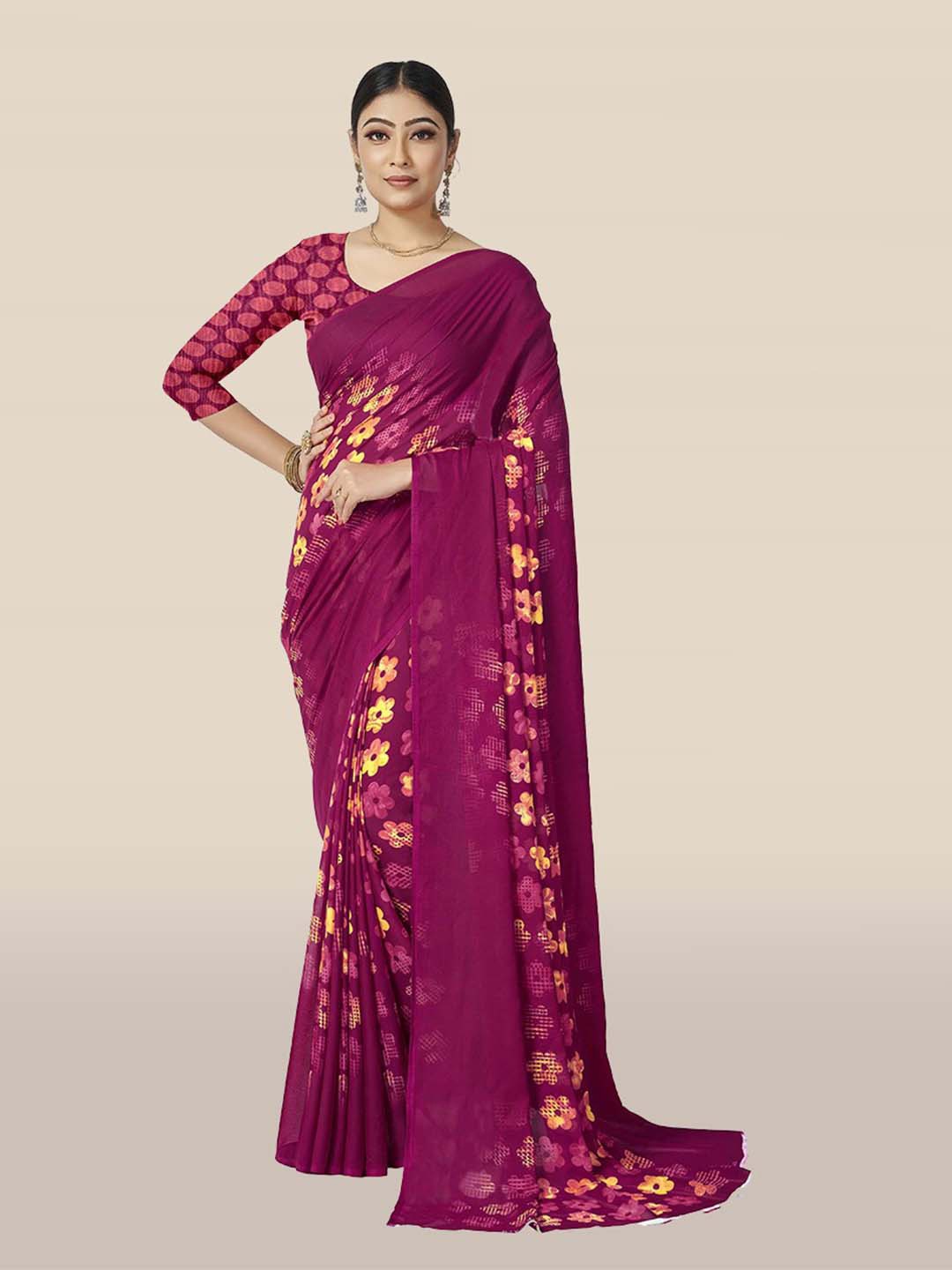 

KALINI Magenta & Yellow Floral Printed Saree