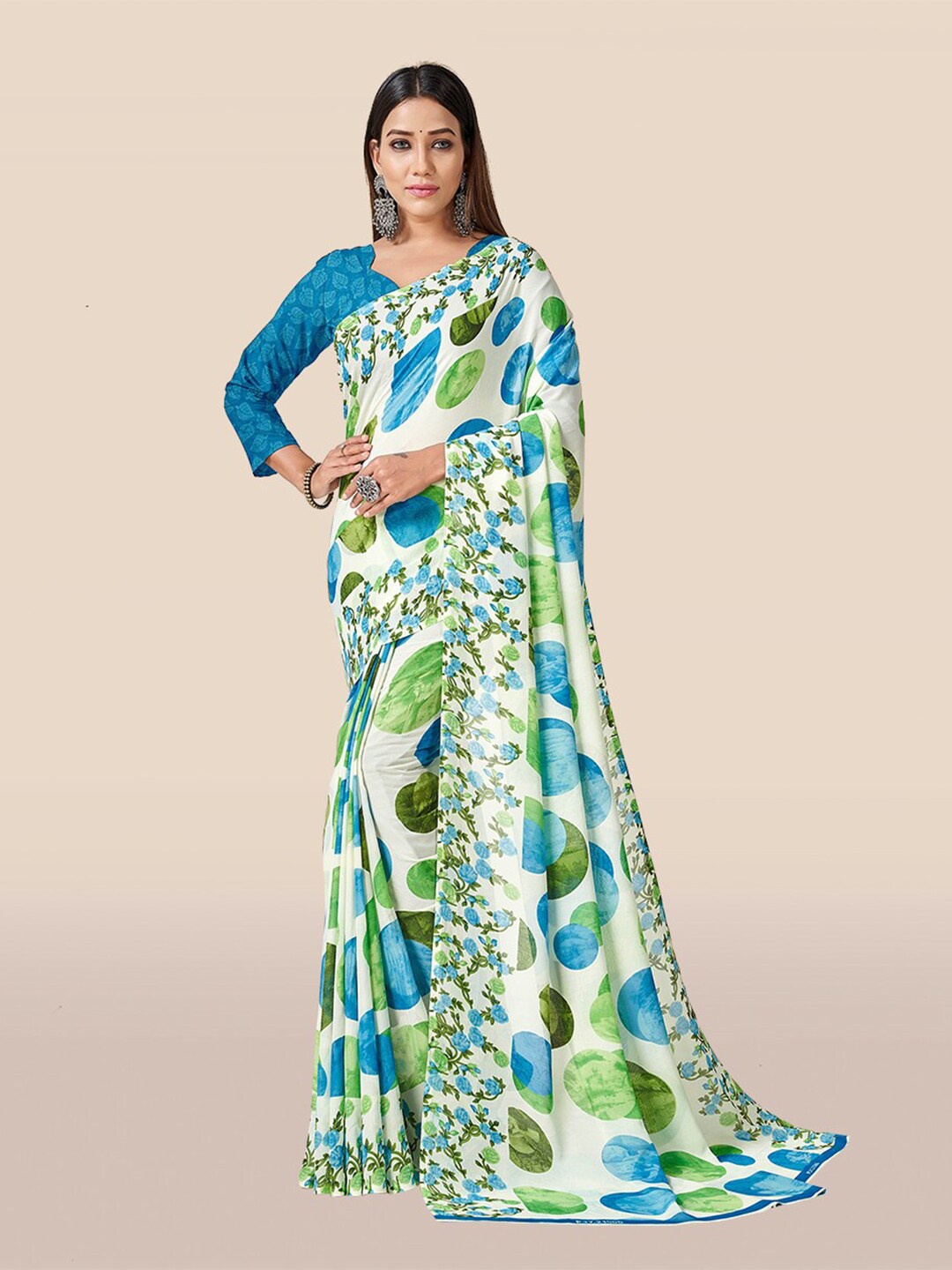 

KALINI Green & Off White Saree