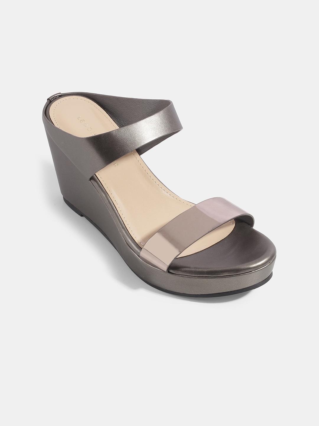 

LEMON & PEPPER Gunmetal-Toned PU Wedge Sandals, Metallic