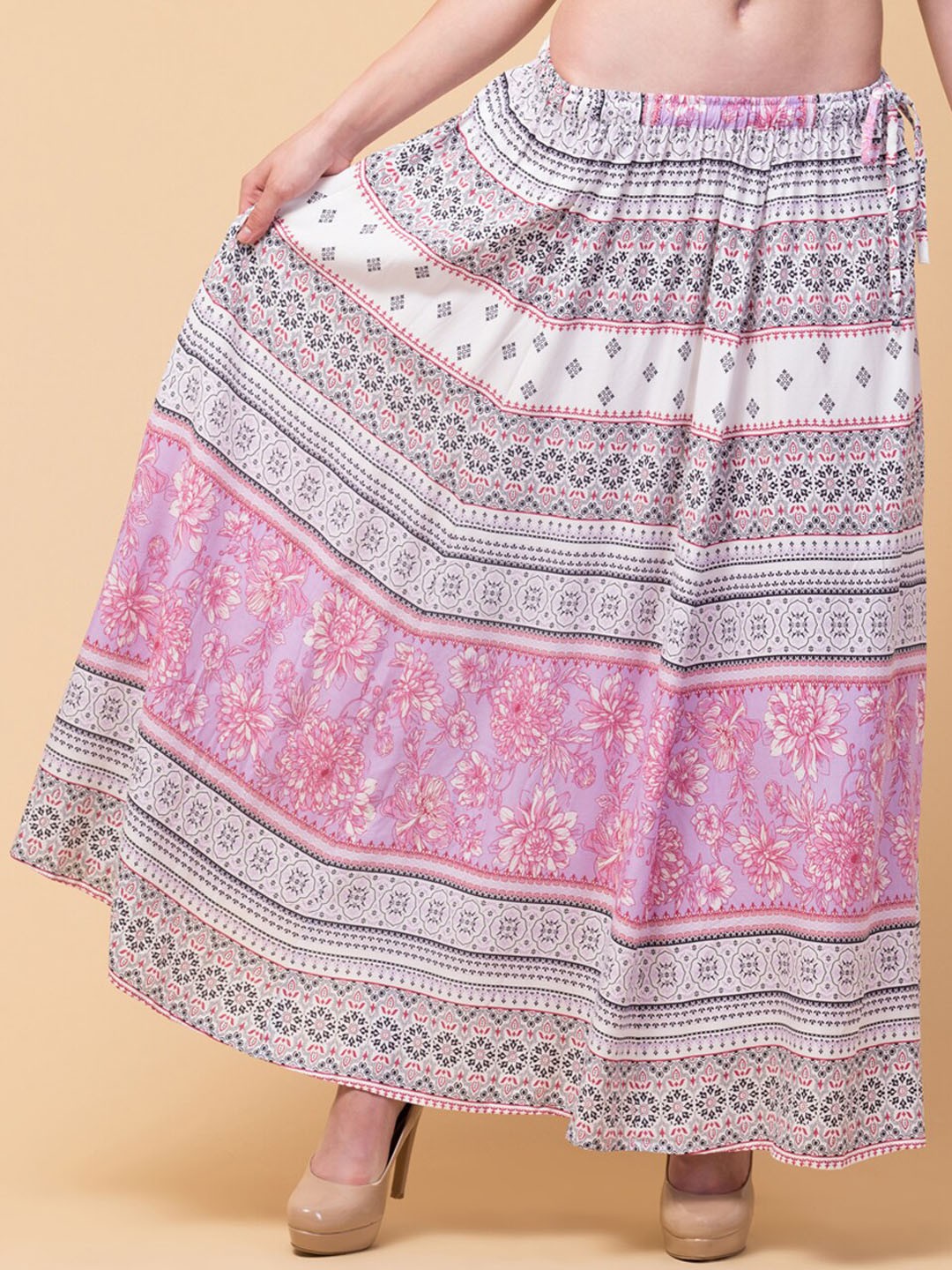 

Hive91 Women Lavender Colored & White Printed A-Line Maxi Skirts