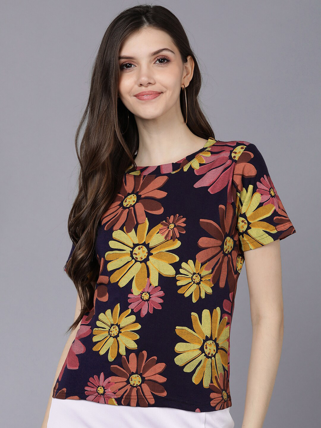 

Mast & Harbour Women Blue & Yellow Floral Printed T-shirt