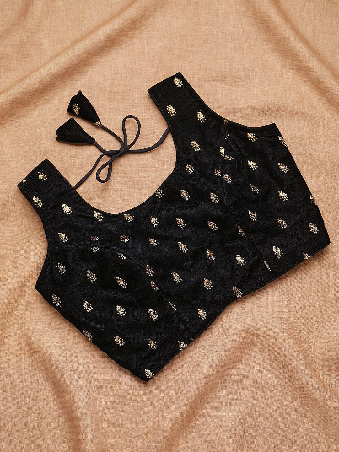 

Koskii Black Embroidered Velvet Saree Blouse