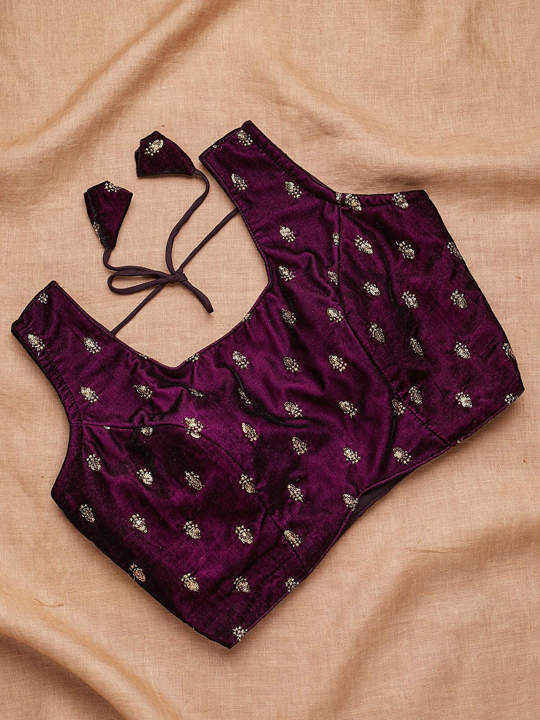 

Koskii Purple Embroidered Saree Blouse