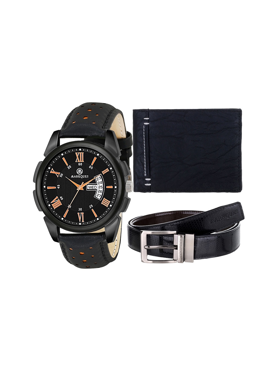 

MARKQUES Men Black Solid Leather Accessory Gift Set