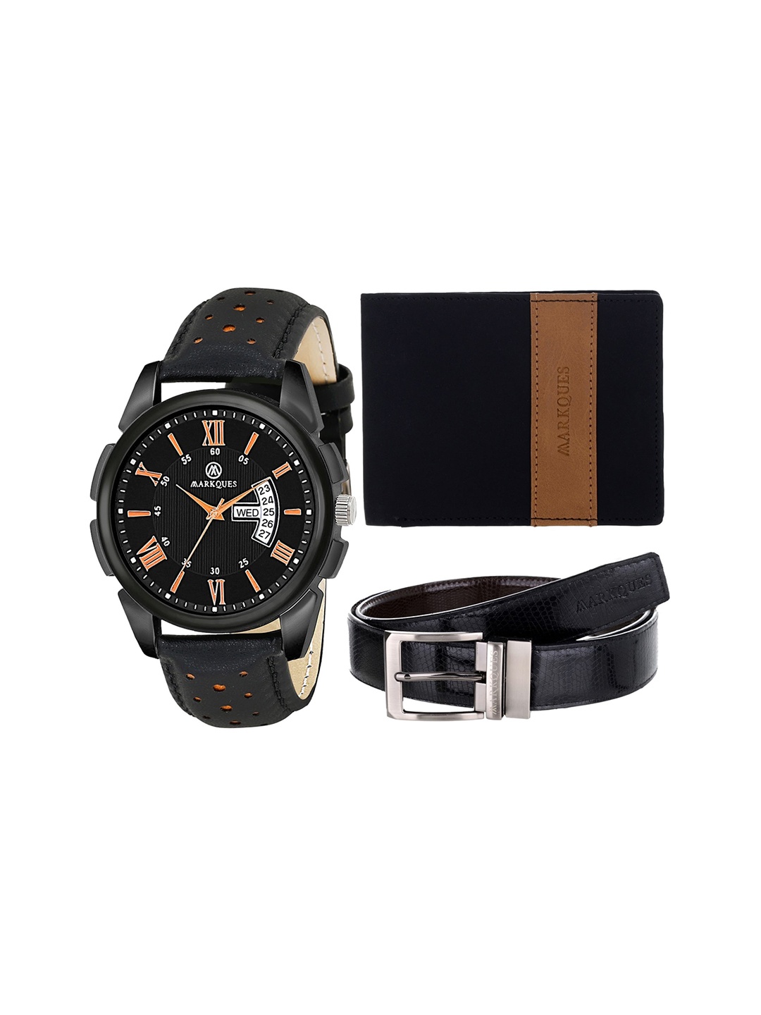 

MARKQUES Men Black Watch, Belt and Wallet Combo Accessory Gift Set