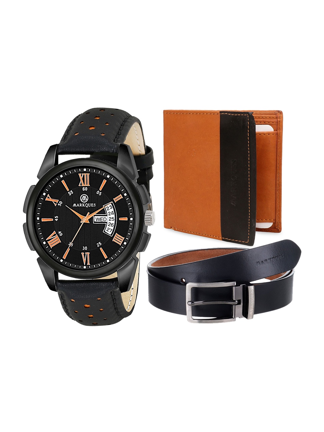 

MARKQUES Men Black & Mustard Yellow Solid Accessory Gift Set