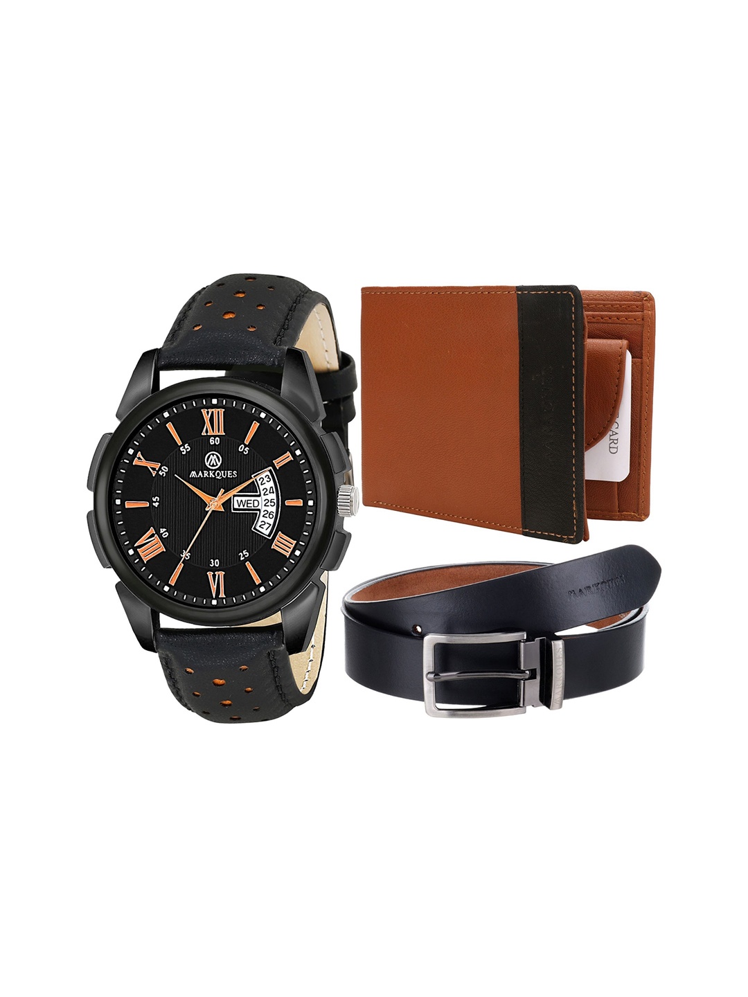

MARKQUES Men Black & Tan Colored Solid Leather Accessory Gift Set