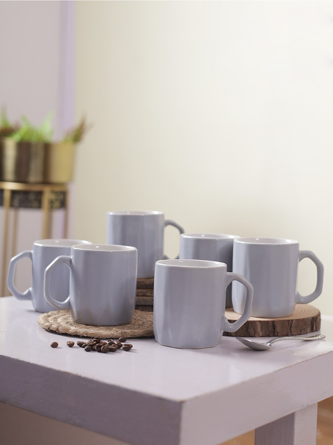 

Aapno Rajasthan Blue Set Of 6 Ceramic Glossy Cups 250 ml Each